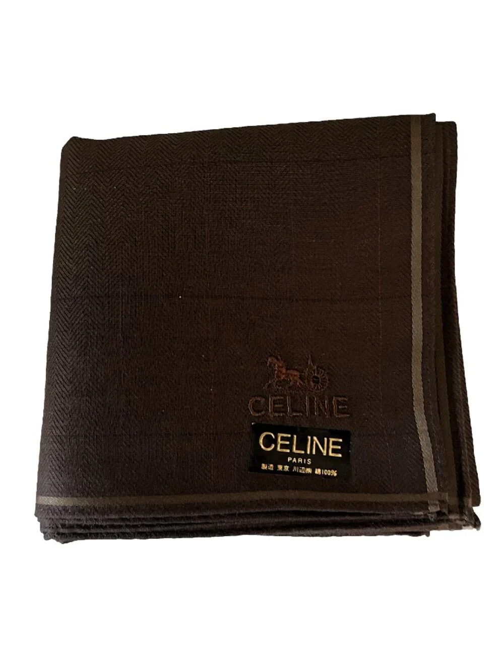Vintage Céline Paris Cotton Scarf/Pocket Square – Horse Carriage Logo – NWT
